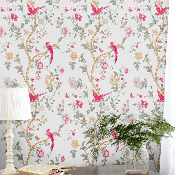 Vtwonen Laura Ashley Summer Palace Behang - Bloemen En Dieren - 10mx52cm - Roze