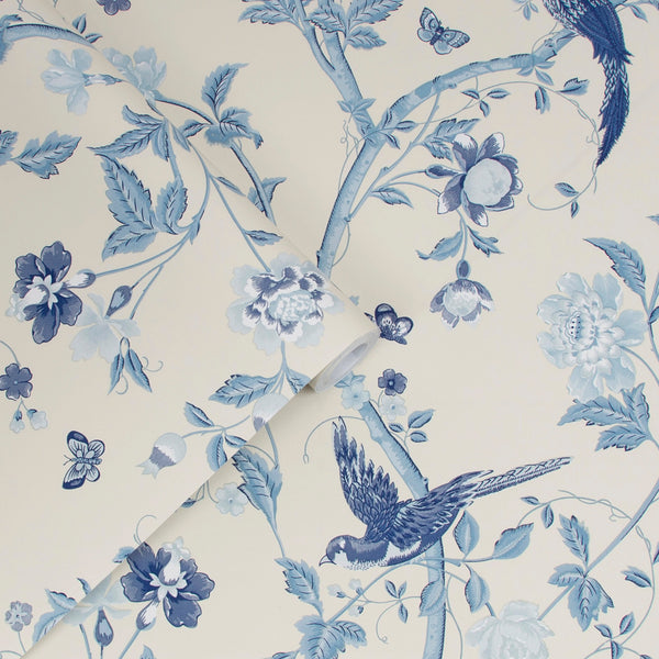 Vtwonen Laura Ashley Summer Palace Behang - Bloemen En Dieren - 10mx52cm - Blauw