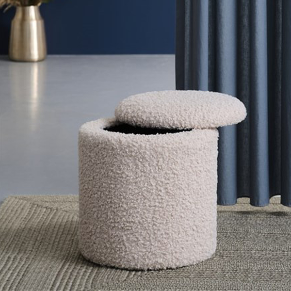 Vtwonen Lisomme Sem Teddy Poef Gebroken Wit - Met Opbergruimte - Ø 36 Cm