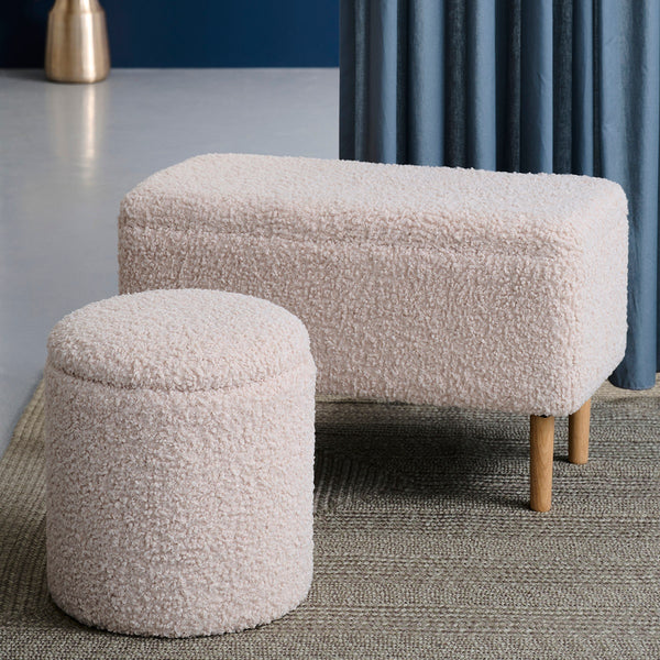 Vtwonen Lisomme Sem Teddy Poef Gebroken Wit - Met Opbergruimte - Ø 36 Cm