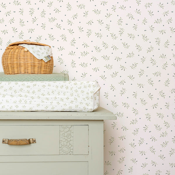 Vtwonen Little Dutch Blueberry Leaves Behang Kinderkamer - Bladeren - 10mx52cm - Wit