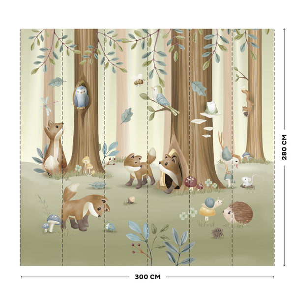 Vtwonen Little Dutch Forest Friends Fotobehang - Dieren - 2 80x3m - Groen