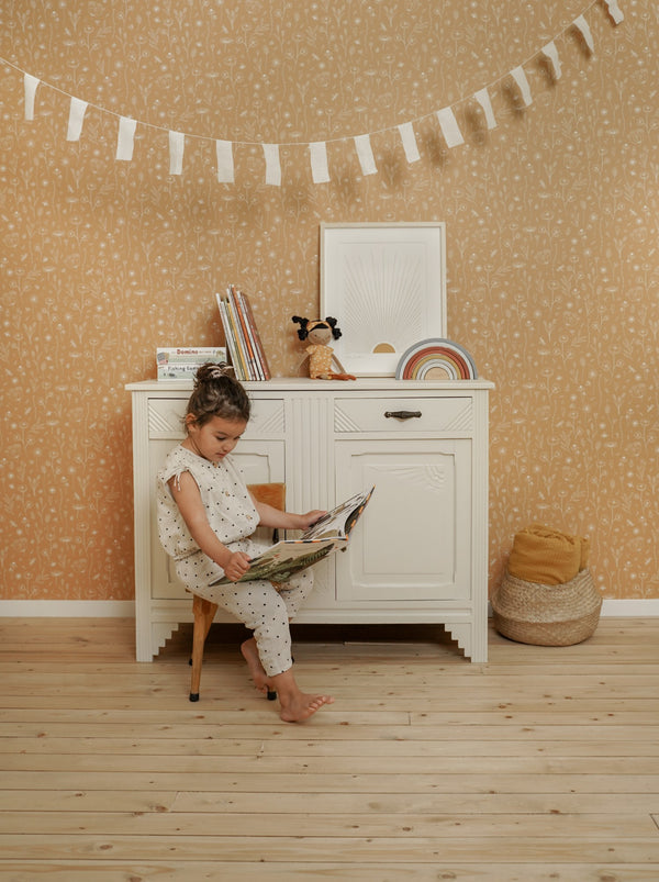 Vtwonen Little Dutch Wild Flowers Ochre Behang Kinderkamer - Bloemen - 10mx53cm - Okergeel