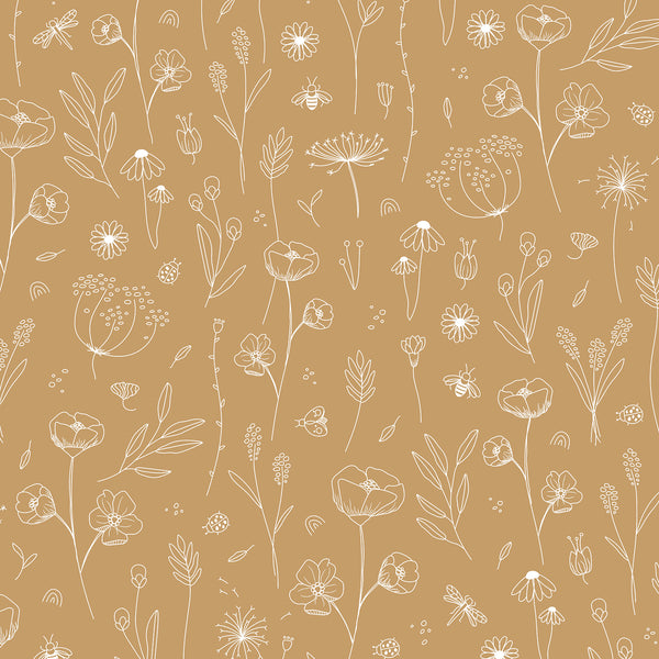 vtwonen Little Dutch Wild Flowers Ochre Behang Kinderkamer - Bloemen - 10mx53cm - Okergeel