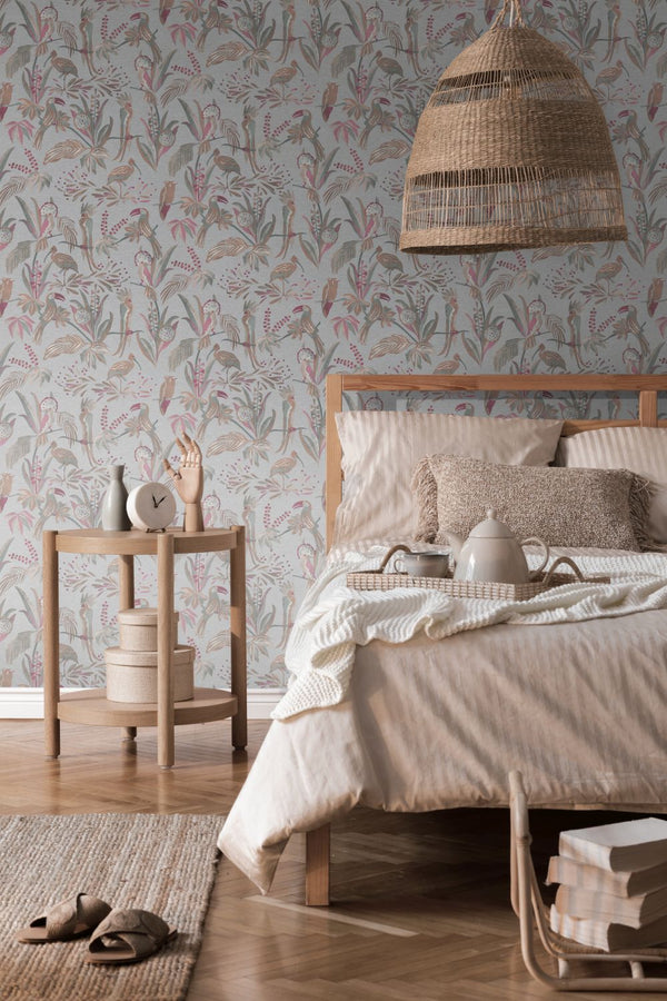 Vtwonen Livingwalls Behang Vogel Grijs Rood Roze En Bruin - 53 Cm X 10 05 M - AS-388981