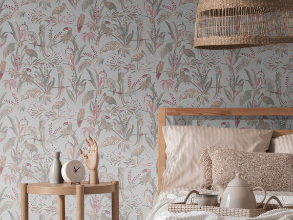 Vtwonen Livingwalls Behang Vogel Grijs Rood Roze En Bruin - 53 Cm X 10 05 M - AS-388981
