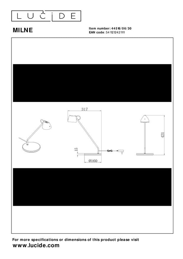 Vtwonen Lucide Bureaulamp MILNE - Geïntegreerde LED - Zwart