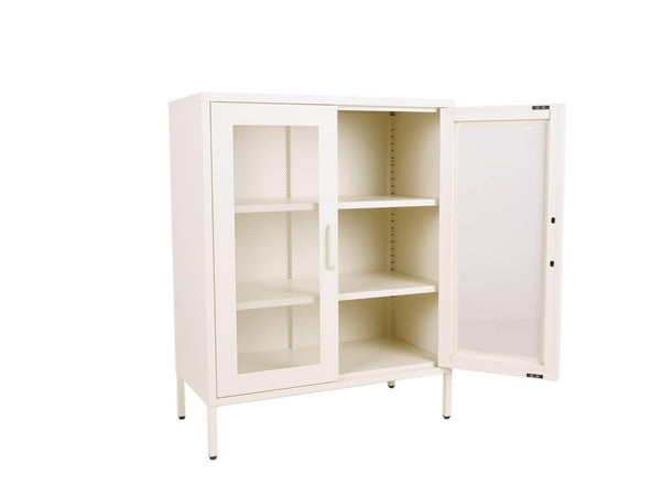 Vtwonen MaximaVida Metalen Locker Vitrine Kast Finn 102 X 80 X 40 Cm Ivoor - 2 Schappen