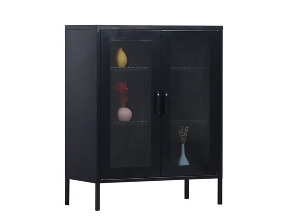 vtwonen MaximaVida metalen locker vitrine kast Finn 102 x 80 x 40 cm zwart - 2 schappen