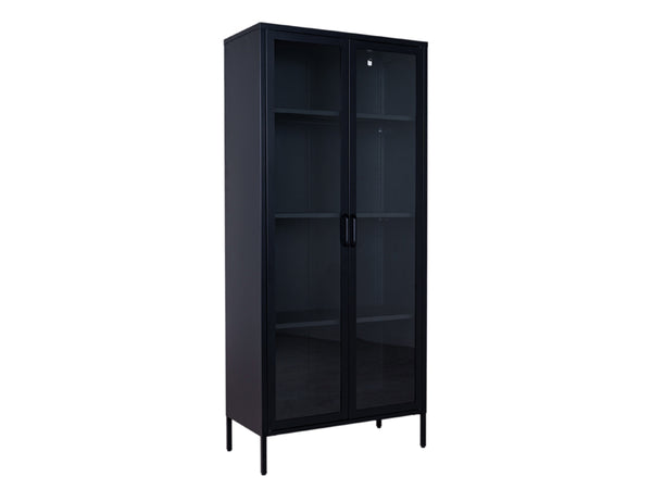 vtwonen MaximaVida metalen locker vitrinekast Finn 80 x 35 x 180 cm zwart - echt glas