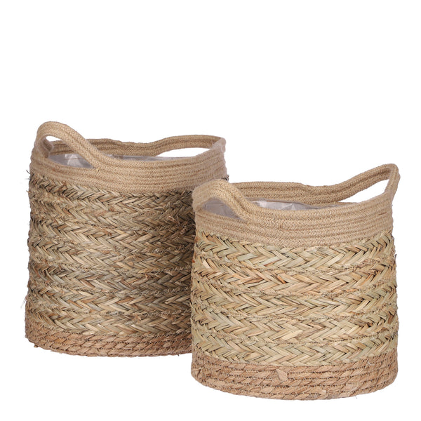 vtwonen Mica Decorations Anne Plantenmand - Set van 2 - H28 x Ø30 cm - Zeegras - Lichtbruin