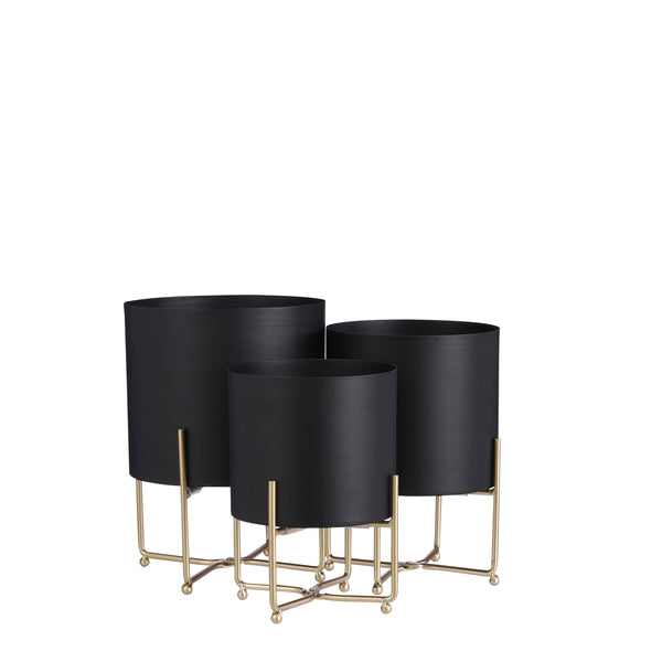 Vtwonen Mica Decorations Aries Bloempot Op Standaard - Set Van 3 - H32 X Ø24 Cm - Zwart