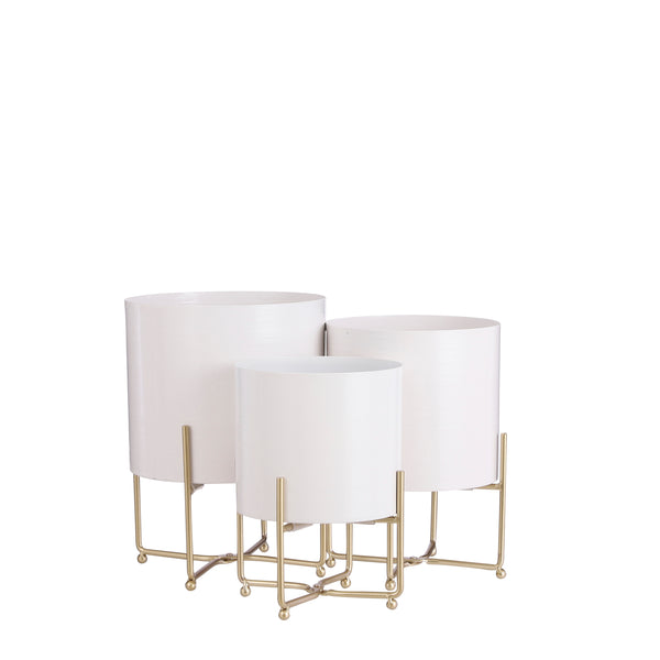 Vtwonen Mica Decorations Aries Bloempot Op Standaard - Set Van 3 - H32 X Ø24 Cm - Wit