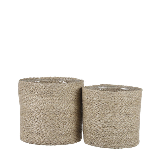 Vtwonen Mica Decorations Atlantic Plantenmand - Set Van 2 - H20 X Ø20 Cm - Jute - Crème