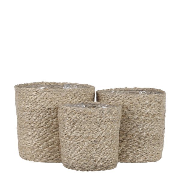 vtwonen Mica Decorations Atlantic Plantenmand - Set van 3 - H16 x Ø16 cm - Jute - Crème