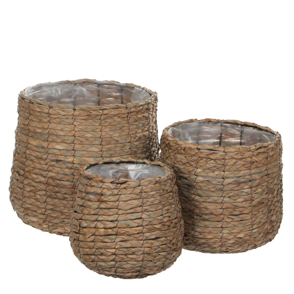 vtwonen Mica Decorations Avalon Plantenmand - Set van 3 - H31 x Ø30 cm - Zeegras - Lichtbruin