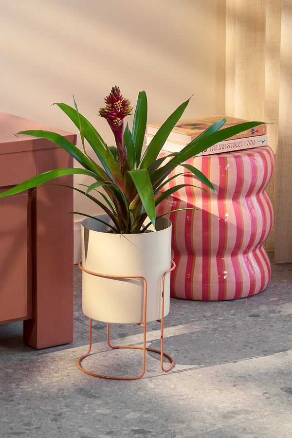 Vtwonen Mica Decorations Collins Bloempot Op Standaard - H33 X Ø22 Cm - Metaal - Off-white Perzik