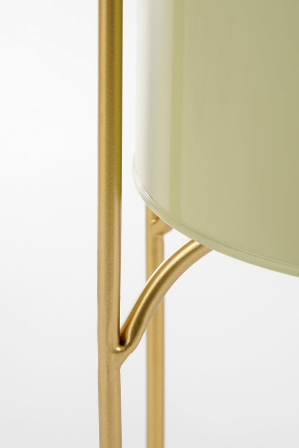 Vtwonen Mica Decorations Donau Bloempot Op Standaard - Set Van 2 - Metaal - H45 X Ø23 Cm - Lichtgroen Goud