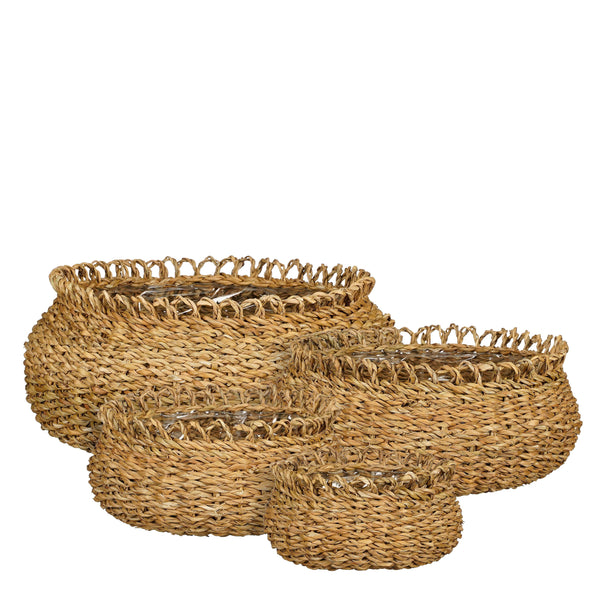 vtwonen Mica Decorations Gourdon Plantenmand - Set van 4 - H17 x Ø31 cm - Bruin