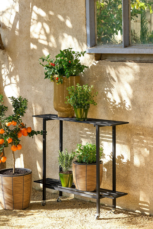 Vtwonen Mica Decorations Greenrax Plantenstandaard - L90 X B22 X H75 Cm - Metaal - Zwart