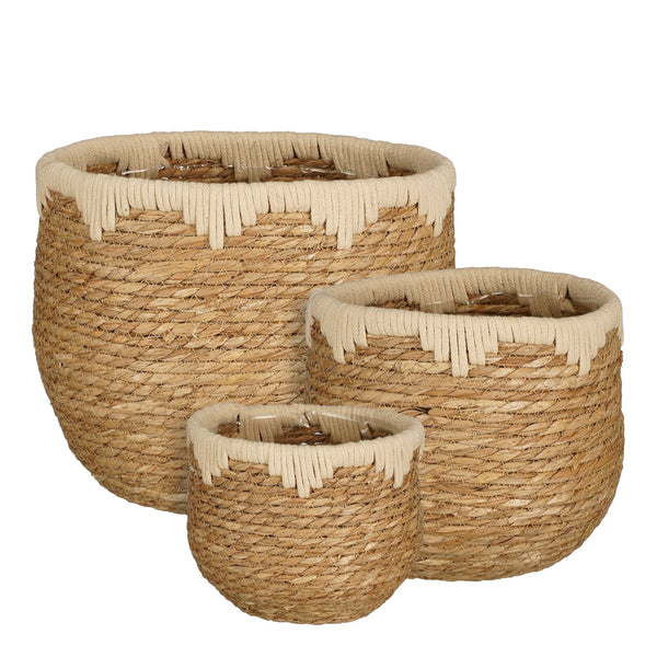 Vtwonen Mica Decorations Jorck Plantenmand - Set Van 3 - H24 X Ø26 Cm - Zeegras - Beige Bruin
