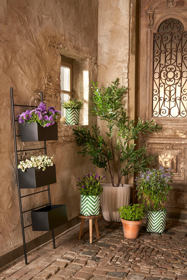 Vtwonen Mica Decorations Merlijn Plantenmand Voor Buiten - Set Van 3 - H26 X Ø24 Cm - Gerecycled Plastic - Donkergroen Wit