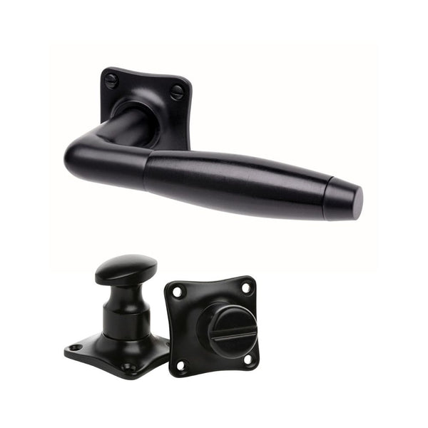 vtwonen MooideurBeslag deurklink Klassiek geveerd - mat zwart - wc slot - vierkant