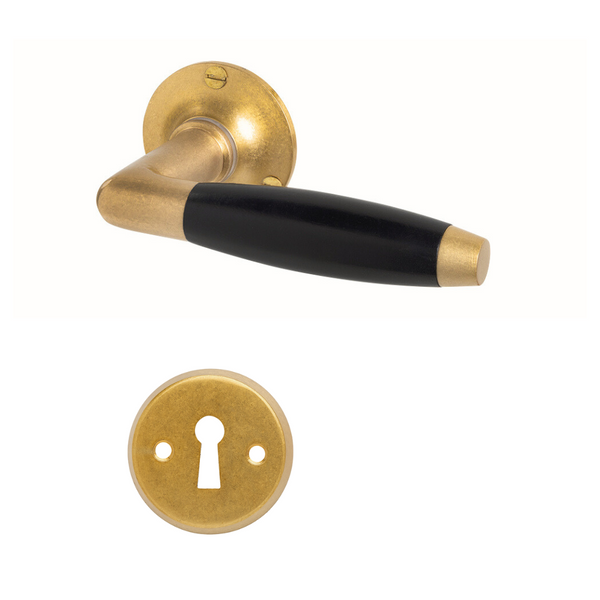 Vtwonen MooideurBeslag Deurklink Klassiek Geveerd - Messing Getrommeld - Sleutelrozet - Rond