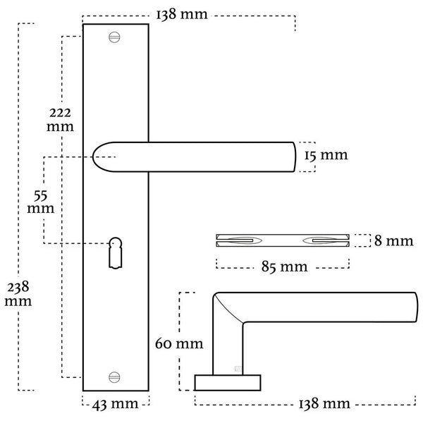 Vtwonen MooideurBeslag Ferro Deurklink Geveerd - Sleutelopening - Binnenwerk
