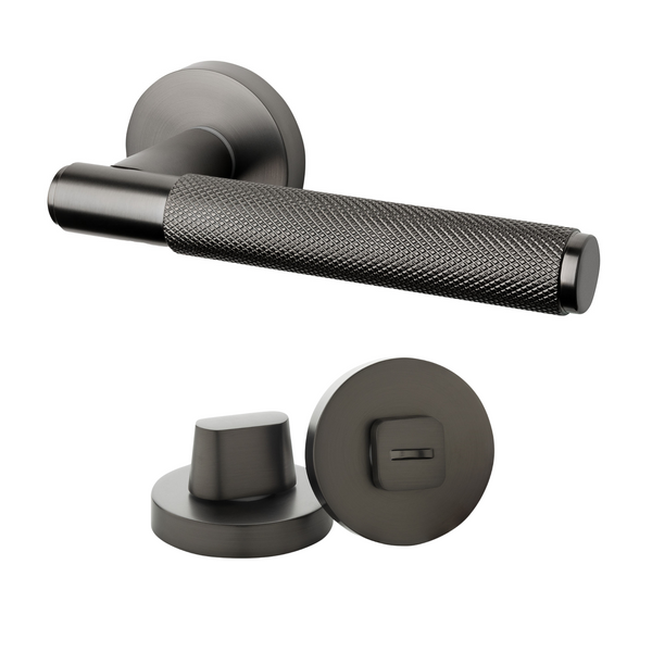 vtwonen MooideurBeslag Luxor deurklink geveer - wc/badkamer slot - antraciet grijs