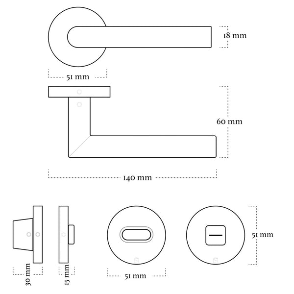 Vtwonen MooideurBeslag Modern Deurklink Geveerd - Wc/badkamer Slot - Mat Zwart