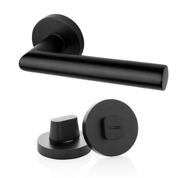 Vtwonen MooideurBeslag Modern Deurklink Geveerd - Wc/badkamer Slot - Mat Zwart
