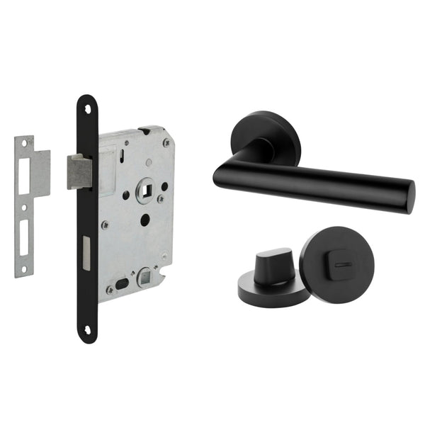 Vtwonen MooideurBeslag Modern Deurklink Geveerd - Wc/badkamer Slot - Mat Zwart