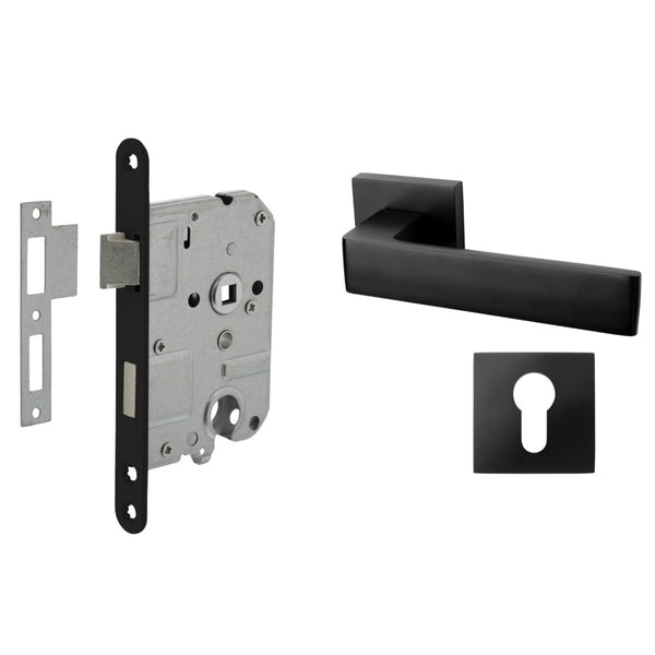 Vtwonen MooideurBeslag Nova21 Deurklink Geveerd - Sleutelrozet - Mat Zwart - Binnenwerk