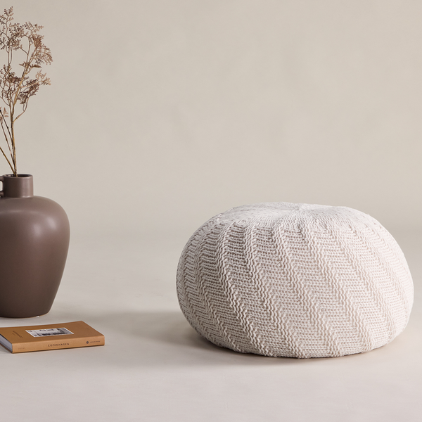 Vtwonen Nest Living Dina Ronde Gebreide Poef Ø 45 Cm - Crême