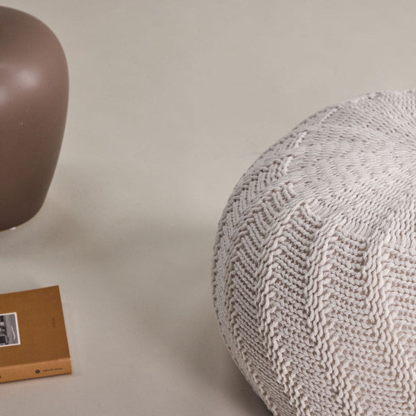 Vtwonen Nest Living Dina Ronde Gebreide Poef Ø 45 Cm - Crême