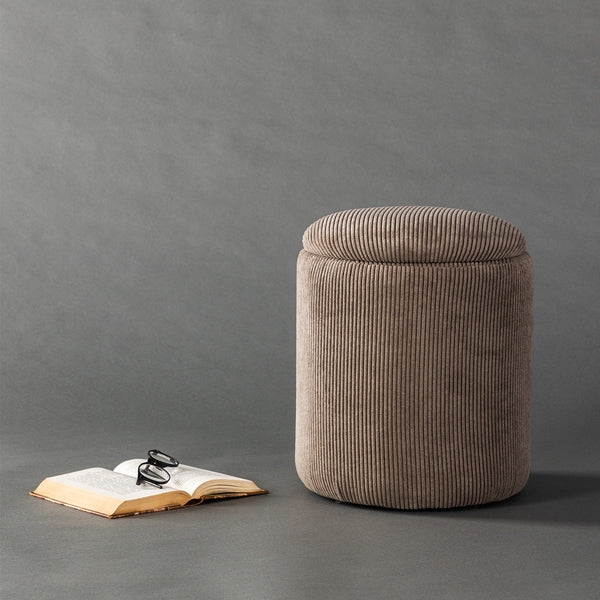 Vtwonen Nest Living Ilja Ronde Ribstof Poef Met Opbergruimte Ø 32 Cm - Bruin