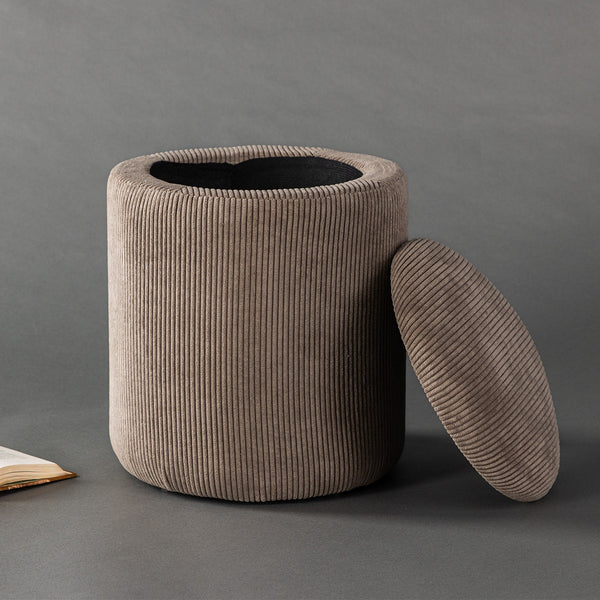 Vtwonen Nest Living Ilja Ronde Ribstof Poef Met Opbergruimte Ø 32 Cm - Bruin