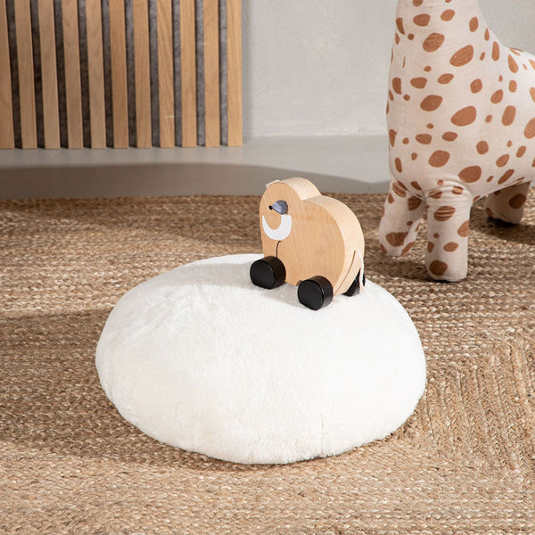Vtwonen Nest Living Knut Ronde Teddystof Poef - Wit - Ø 40 Cm