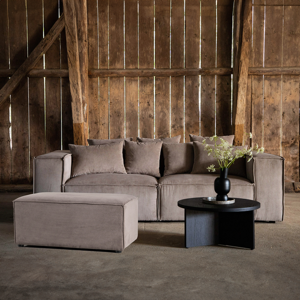 Vtwonen Nest Living Steffen Rechthoekige Poef Ribstof Bruin - 92 X 41 Cm