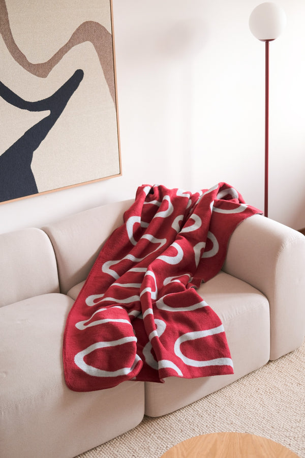 Vtwonen Noo.ma SWIRL Katoenen Deken - Cherry Juice & Baby Blue