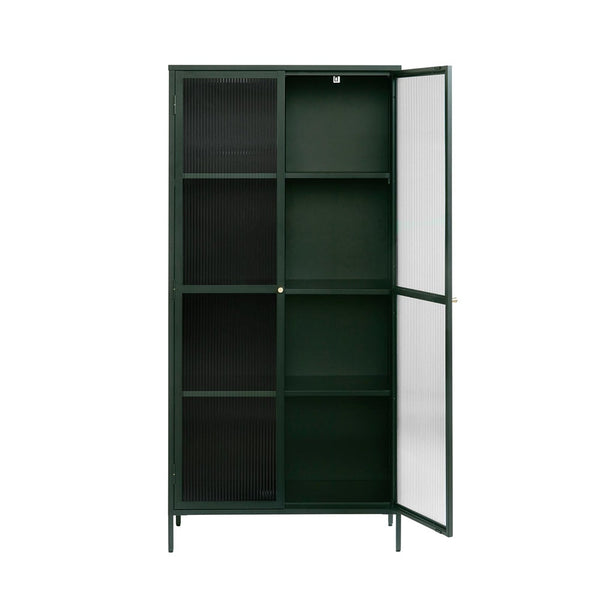 Vtwonen Olivine Katja Hoge Metalen Vitrinekast Met Ribglas - B 90 Cm - Groen