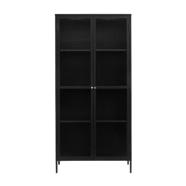 Vtwonen Olivine Katja Hoge Metalen Vitrinekast Met Ribglas - B 90 Cm - Zwart