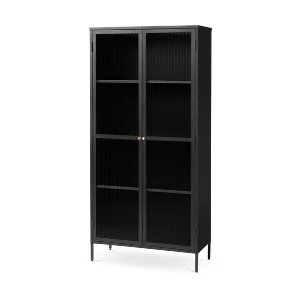 vtwonen Olivine Katja Hoge Metalen Vitrinekast met Ribglas - B 90 cm - Zwart
