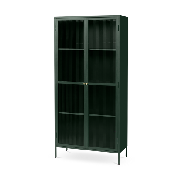 vtwonen Olivine Katja Hoge Metalen Vitrinekast met Ribglas - B 90 cm - Groen
