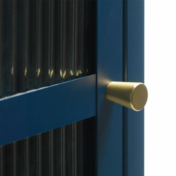 Vtwonen Olivine Katja Smalle Metalen Vitrinekast Met Ribglas - B 58 Cm - Blauw