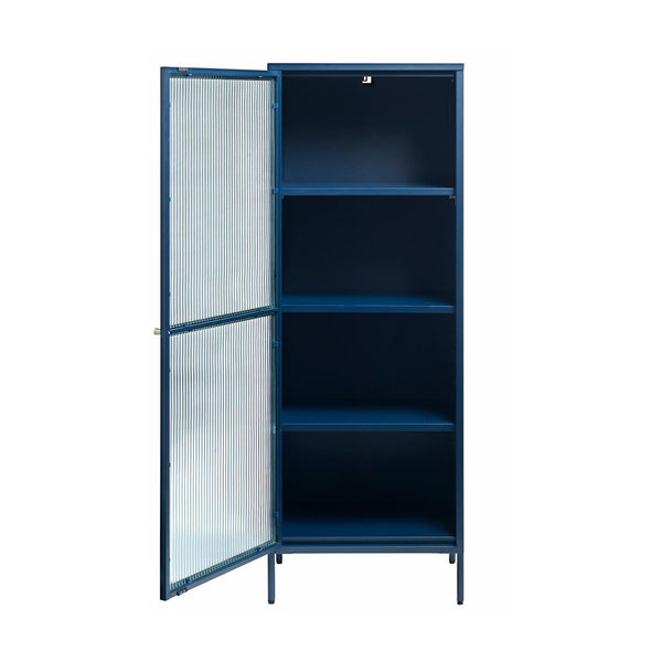 Vtwonen Olivine Katja Smalle Metalen Vitrinekast Met Ribglas - B 58 Cm - Blauw