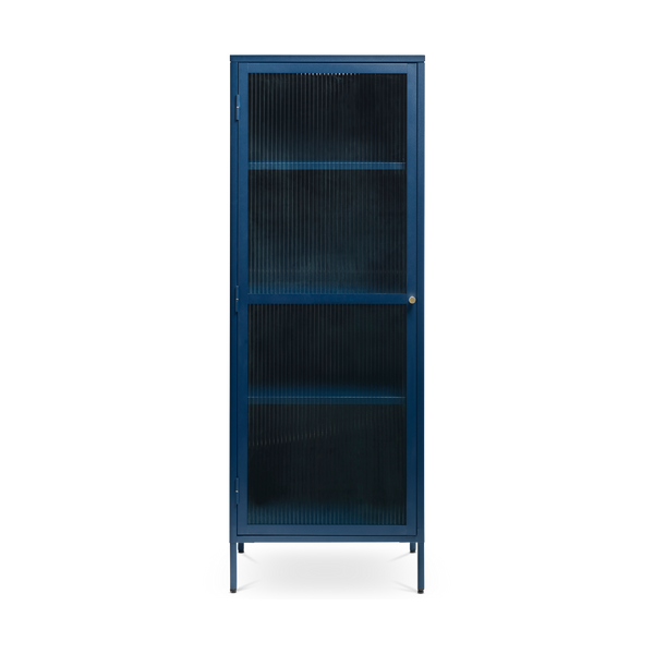vtwonen Olivine Katja Smalle Metalen Vitrinekast met Ribglas - B 58 cm - Blauw