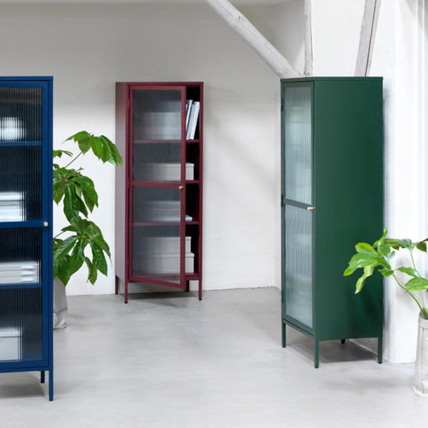 Vtwonen Olivine Katja Smalle Metalen Vitrinekast Met Ribglas - B 58 Cm - Groen
