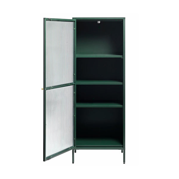 Vtwonen Olivine Katja Smalle Metalen Vitrinekast Met Ribglas - B 58 Cm - Groen